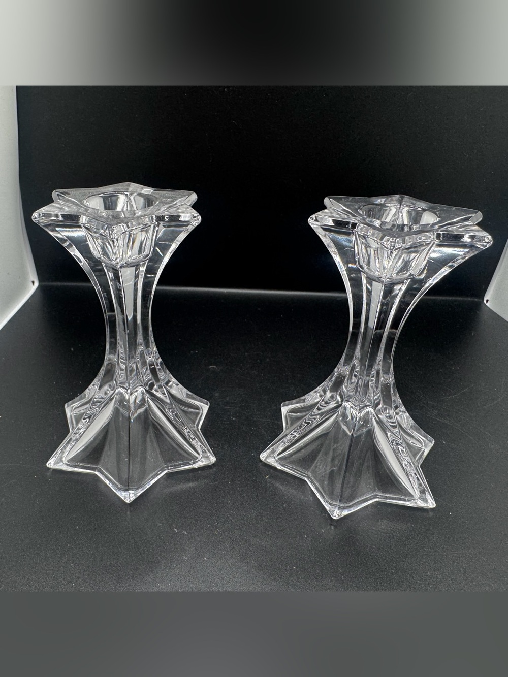 Mikasa star Clear Crystal-Look Glass Candlestick Pair 4.5 inches